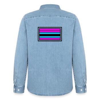 Pride Flag Stripe Logo - Men’s Organic Denim Shirt by Stanley/Stella - light wash - Back - AI Model Male 185 light (185cm)