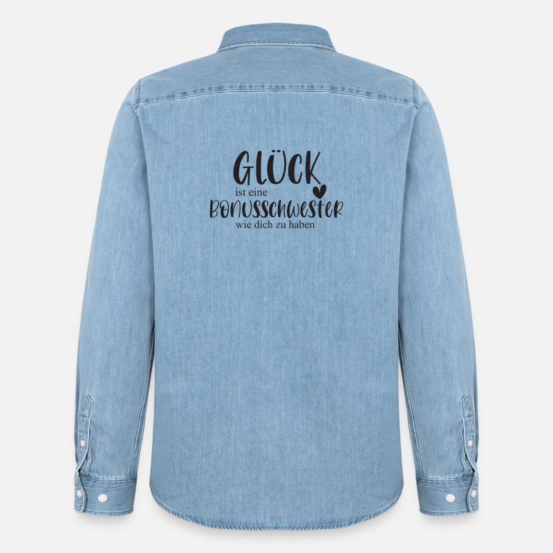 Bonusschwester Glück Geschenk Schwester Danke - Männer Jeanshemd Organic von Stanley/Stella - verwaschenes Hellblau