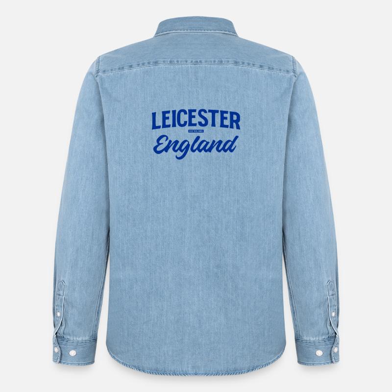 Leicester England Script Logo - Männer Jeanshemd Organic von Stanley/Stella - verwaschenes Hellblau