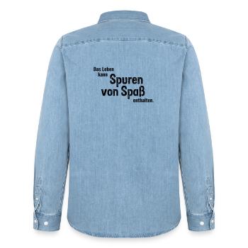 Traces of fun - Men’s Organic Denim Shirt by Stanley/Stella - light wash - Back - AI Model Male 185 light (185cm)