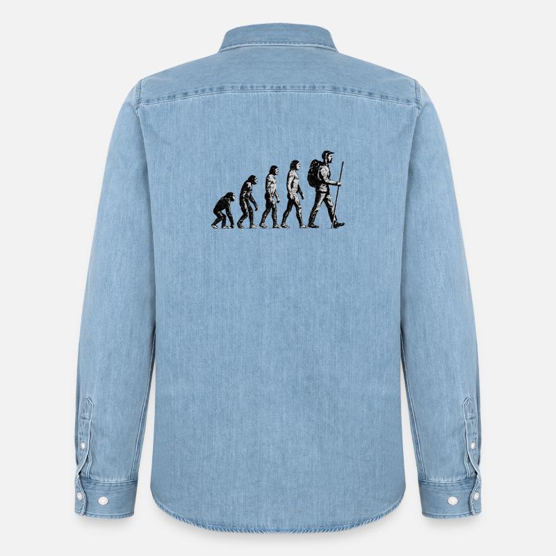 Evolution zum Wandersmann Grunge Design - Männer Jeanshemd Organic von Stanley/Stella - verwaschenes Hellblau