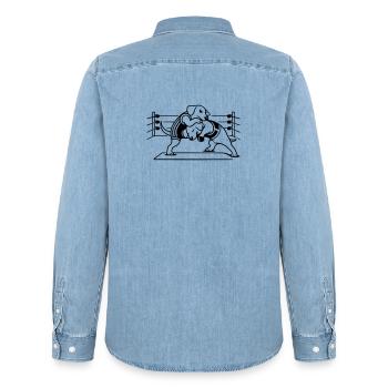 Wrestling Dog Dog - Men’s Organic Denim Shirt by Stanley/Stella - light wash - Back - AI Model Male 185 light (185cm)