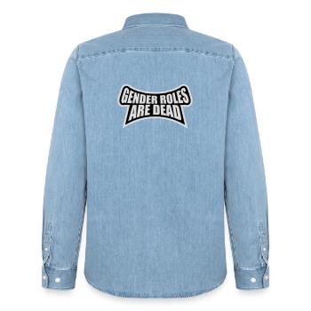 Gender Roles Are Dead Statement Freiheit Spruch - Männer Jeanshemd Organic von Stanley/Stella - verwaschenes Hellblau - Hinten - AI Model Male 185 light (185cm)