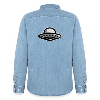 Ufo Alien Get In Loser Lustig Ufo Entführung Zitat - Männer Jeanshemd Organic von Stanley/Stella - verwaschenes Hellblau - Hinten - AI Model Male 185 light (185cm)