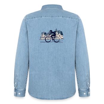 Radfahrer - Männer Jeanshemd Organic von Stanley/Stella - verwaschenes Hellblau - Hinten - AI Model Male 185 light (185cm)