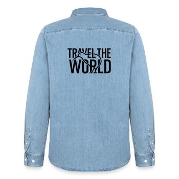 Kiwi Bird Outline Travel The World – Minimalist - Men’s Organic Denim Shirt by Stanley/Stella - light wash - Back - AI Model Male 185 light (185cm)