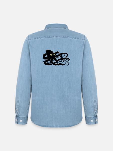 8bit pixel octopus - Men’s Organic Denim Shirt by Stanley/Stella - light wash
