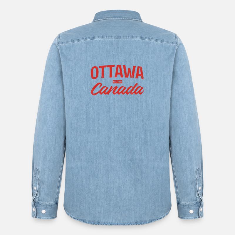 Ottawa Kanada Retro Script Rot - Männer Jeanshemd Organic von Stanley/Stella - verwaschenes Hellblau