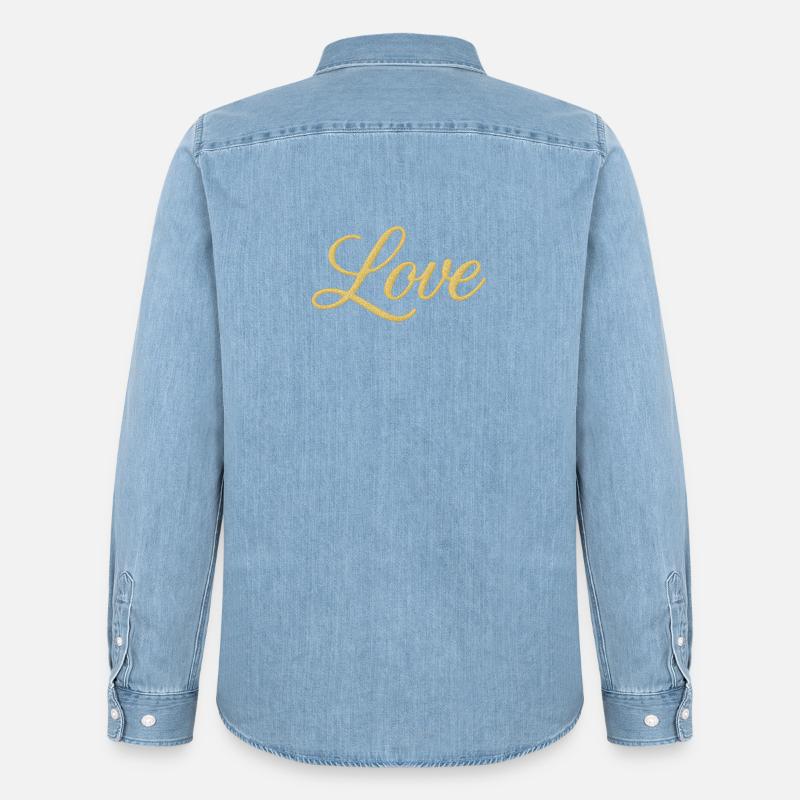 Gold Glitter Love Script Design - Männer Jeanshemd Organic von Stanley/Stella - verwaschenes Hellblau