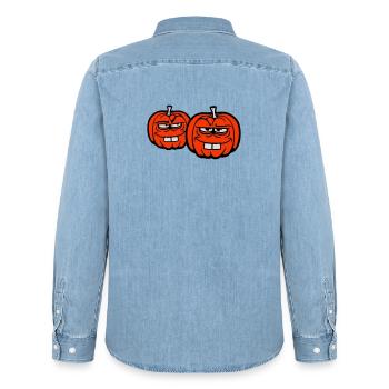 Zwei freche Kürbisse albern lustig Halloween Team - Männer Jeanshemd Organic von Stanley/Stella - verwaschenes Hellblau - Hinten - AI Model Male 185 light (185cm)