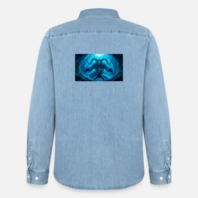 Beowulf combatte il Mostro con l'Antica Spada Nord - Camicia in denim uomo bio di Stanley/Stella - azzurro chiaro slavato