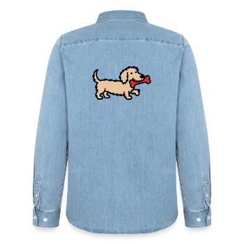Dessin dessiné Terrier Doodle Bone - Chemise en denim homme bio Stanley/Stella - bleu clair délavé - Dos - AI Model Male 185 light (185cm)