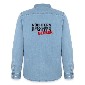 Nuechtern Betrachtet Besoffen Besser - Männer Jeanshemd Organic von Stanley/Stella - verwaschenes Hellblau - Hinten - AI Model Male 185 light (185cm)