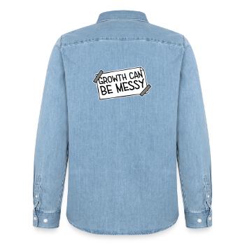 Growth Can Be Messy Personal Growth Quote Logo - Men’s Organic Denim Shirt by Stanley/Stella - light wash - Back - AI Model Male 185 light (185cm)