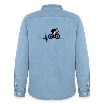 Rennrad Herzschlag EKG - Männer Jeanshemd Organic von Stanley/Stella - verwaschenes Hellblau - Hinten - AI Model Male 185 light (185cm)