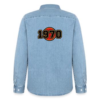 1970 Year of Birth Retro Logo - Men’s Organic Denim Shirt by Stanley/Stella - light wash - Back - AI Model Male 185 light (185cm)