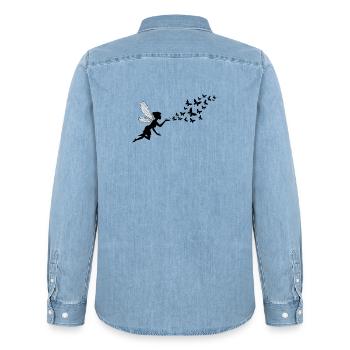 Schmetterlingdesign Pusteblumen Wiese Herzen Feen - Männer Jeanshemd Organic von Stanley/Stella - verwaschenes Hellblau - Hinten - AI Model Male 185 light (185cm)
