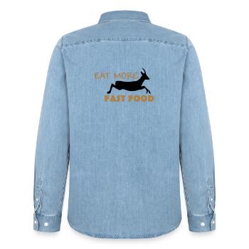 Eat more Fastfood - Männer Jeanshemd Organic von Stanley/Stella - verwaschenes Hellblau - Hinten - AI Model Male 185 light (185cm)