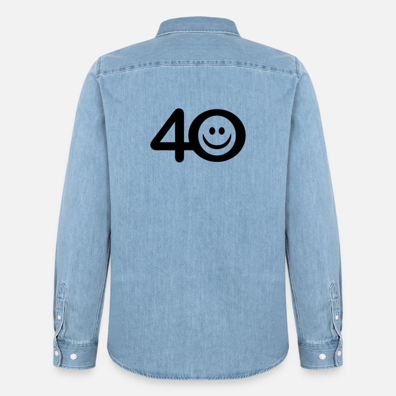 Zum Vierzigsten: 40 mit Lächel-Emoticon - Männer Jeanshemd Organic von Stanley/Stella - verwaschenes Hellblau