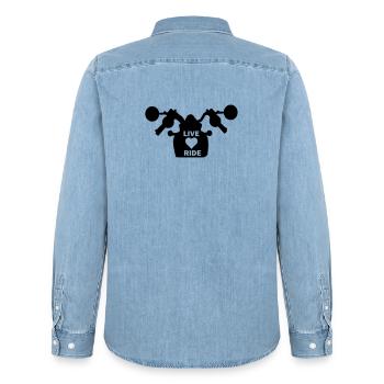 Moto ma vie, mon amour, moto - Chemise en denim homme bio Stanley/Stella - bleu clair délavé - Dos - AI Model Male 185 light (185cm)