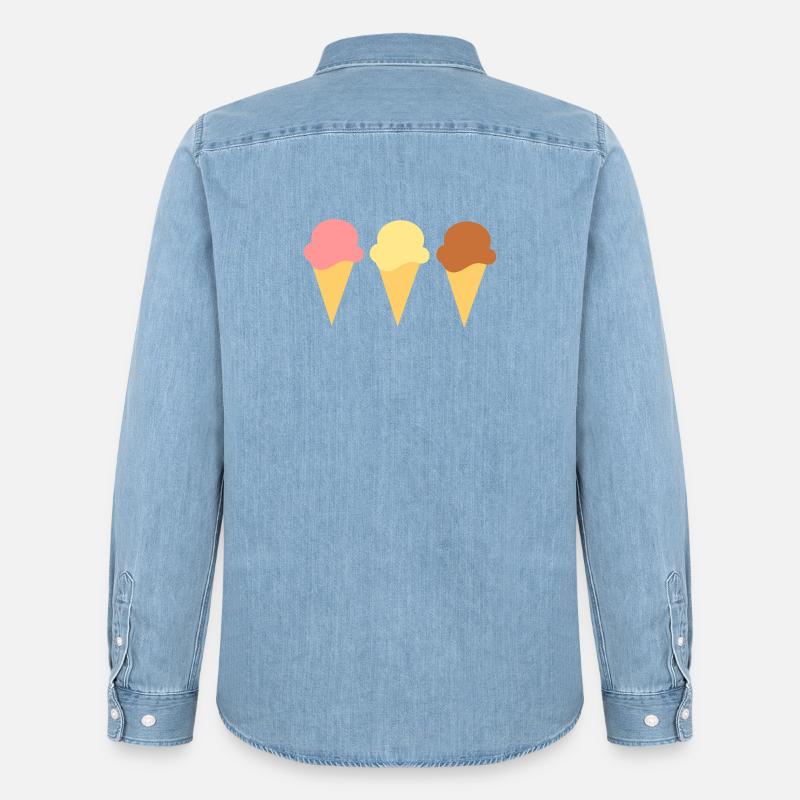 Eis Eiscreme Erdbeereis Vanilleeis Schokoeis - Männer Jeanshemd Organic von Stanley/Stella - verwaschenes Hellblau