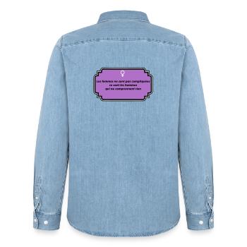 Botschaft des Feminismus und der weiblichen Freiheit - Männer Jeanshemd Organic von Stanley/Stella - verwaschenes Hellblau - Hinten - AI Model Male 185 light (185cm)