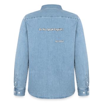Funny English Language Joke Design - Men’s Organic Denim Shirt by Stanley/Stella - light wash - Back - AI Model Male 185 light (185cm)