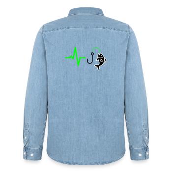 Angler Pulse Fish Silhouette - Men’s Organic Denim Shirt by Stanley/Stella - light wash - Back - AI Model Male 185 light (185cm)