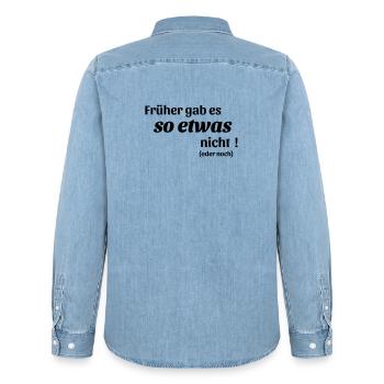 Früher gab es das nicht - Männer Jeanshemd Organic von Stanley/Stella - verwaschenes Hellblau - Hinten - AI Model Male 185 light (185cm)