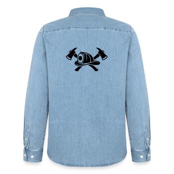 Firefighter Helmet Aexte Logo - Men’s Organic Denim Shirt by Stanley/Stella - light wash - Back - AI Model Male 185 light (185cm)