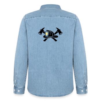 Firefighter Helmet Aexte Graphic - Men’s Organic Denim Shirt by Stanley/Stella - light wash - Back - AI Model Male 185 light (185cm)
