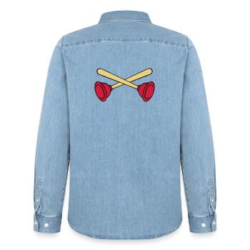 Pömpel crossed - Männer Jeanshemd Organic von Stanley/Stella - verwaschenes Hellblau - Hinten - AI Model Male 185 light (185cm)