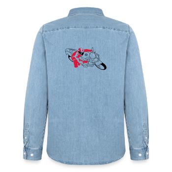 motorrad_2 - Chemise en denim homme bio Stanley/Stella - bleu clair délavé - Dos - AI Model Male 185 light (185cm)