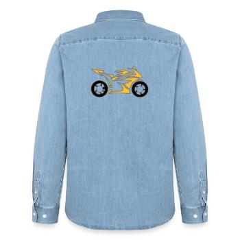Moto Vélo Chopper Mobylette Roll - Chemise en denim homme bio Stanley/Stella - bleu clair délavé - Dos - AI Model Male 185 light (185cm)