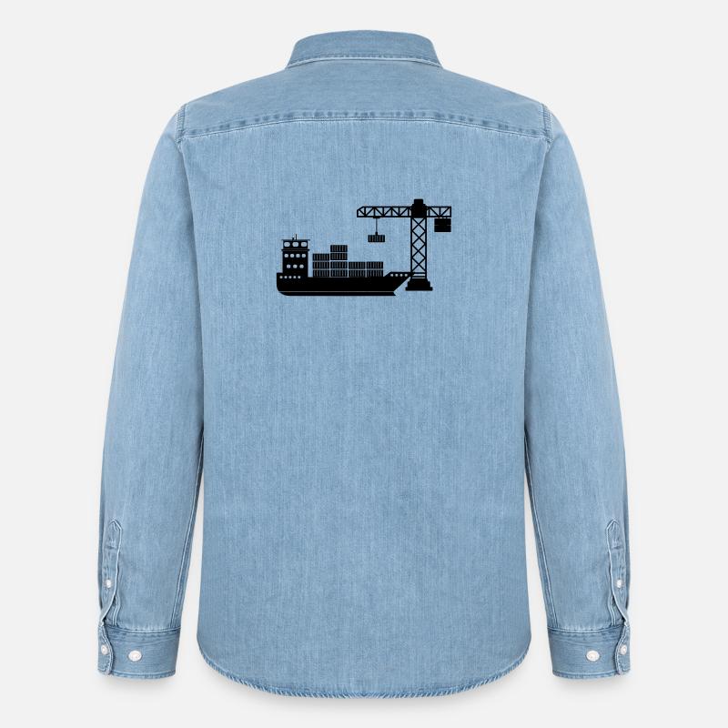 Seecontainerboot mit Kranentladung - Männer Jeanshemd Organic von Stanley/Stella - verwaschenes Hellblau