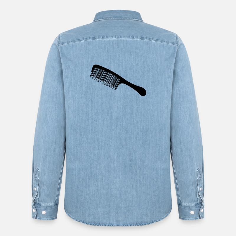 Illustrationskamm mit Barcode - Männer Jeanshemd Organic von Stanley/Stella - verwaschenes Hellblau