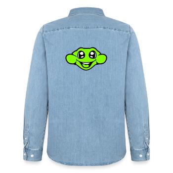 Frog Toad Smiles Funny Comic Happy Cool - Men’s Organic Denim Shirt by Stanley/Stella - light wash - Back - AI Model Male 185 light (185cm)
