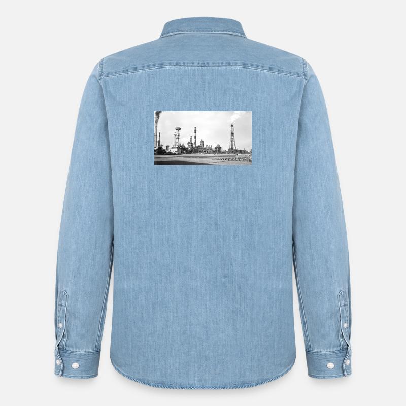 Industrielle Dampflandschaft Retro - Männer Jeanshemd Organic von Stanley/Stella - verwaschenes Hellblau