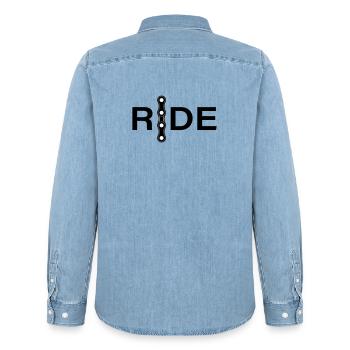 Chain Lines Minimal Design - Men’s Organic Denim Shirt by Stanley/Stella - light wash - Back - AI Model Male 185 light (185cm)