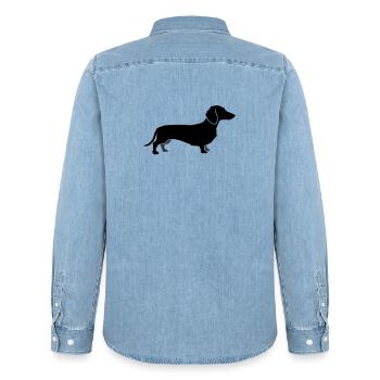 Dachshund Dog Silhouette - Men’s Organic Denim Shirt by Stanley/Stella - light wash - Back - AI Model Male 185 light (185cm)