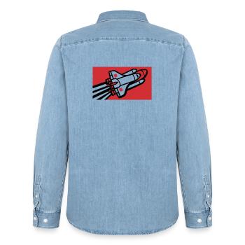 Silhouette de la navette spatiale - Chemise en denim homme bio Stanley/Stella - bleu clair délavé - Dos - AI Model Male 185 light (185cm)