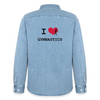 I Love Gymnastics - Chemise en denim homme bio Stanley/Stella - bleu clair délavé - Dos - AI Model Male 185 light (185cm)