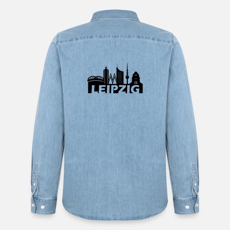 Skyline Leipzig - Männer Jeanshemd Organic von Stanley/Stella - verwaschenes Hellblau