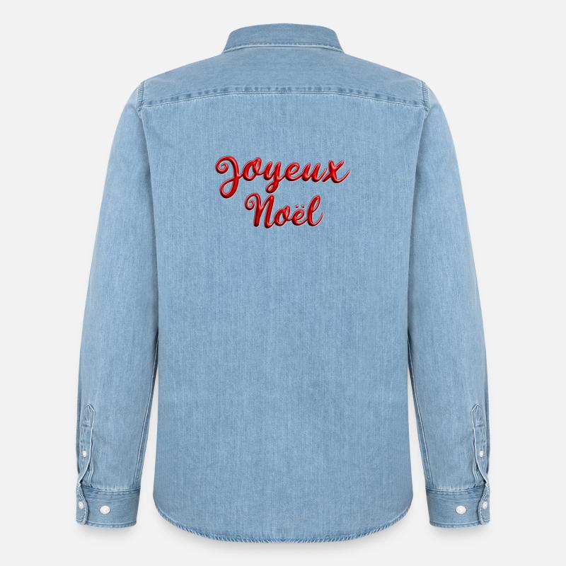 Joyeux Noël Script Rouge - Chemise en denim homme bio Stanley/Stella - bleu clair délavé