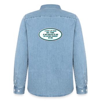 Es ist mir egal, was die Leute von mir denken - Männer Jeanshemd Organic von Stanley/Stella - verwaschenes Hellblau - Hinten - AI Model Male 185 light (185cm)