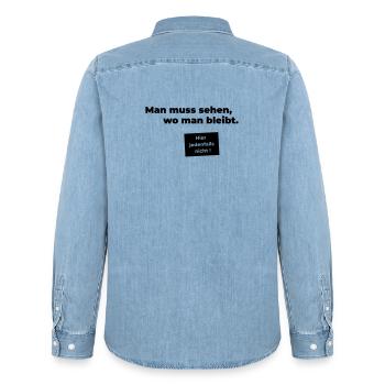 sehen wo man bleibt - Männer Jeanshemd Organic von Stanley/Stella - verwaschenes Hellblau - Hinten - AI Model Male 185 light (185cm)