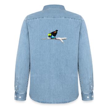 Bunter Papagei auf künstlerischem Ast - Männer Jeanshemd Organic von Stanley/Stella - verwaschenes Hellblau - Hinten - AI Model Male 185 light (185cm)