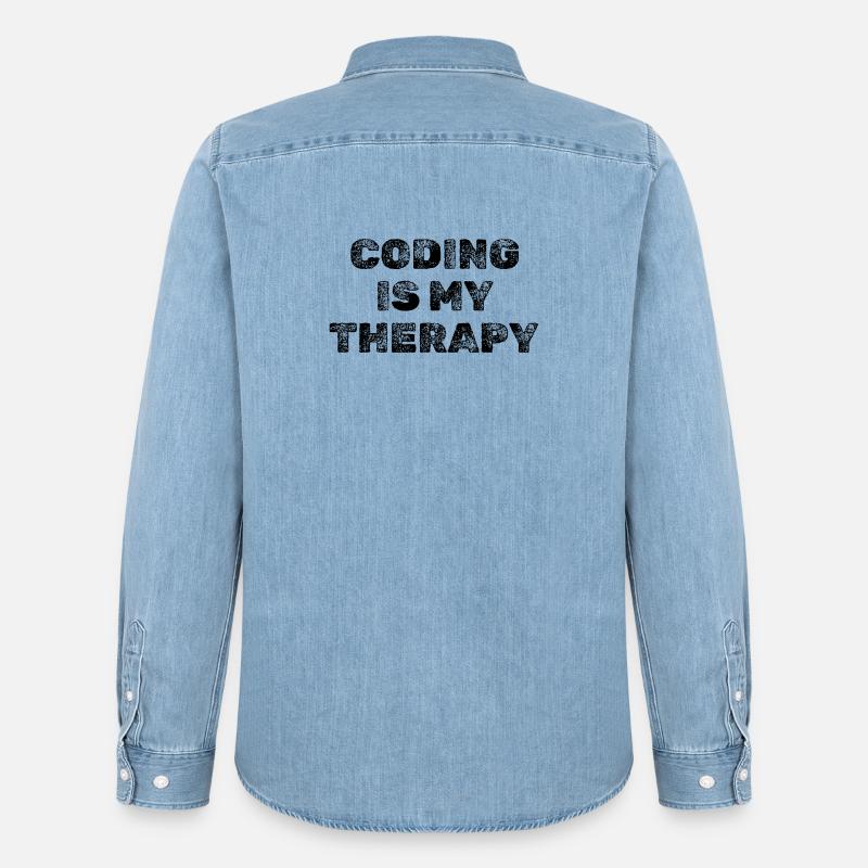 Coding Is My Therapy Developer Saying - Men’s Organic Denim Shirt by Stanley/Stella - light wash