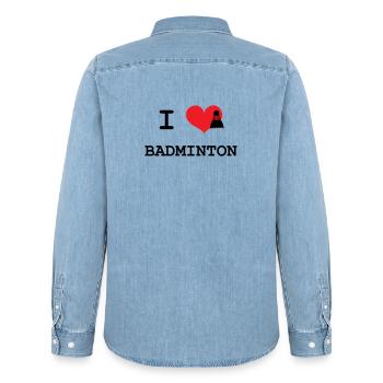 j'aime le badminton - Chemise en denim homme bio Stanley/Stella - bleu clair délavé - Dos - AI Model Male 185 light (185cm)
