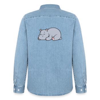 Sleeping Hippopotamus Tired Lazy Vector - Men’s Organic Denim Shirt by Stanley/Stella - light wash - Back - AI Model Male 185 light (185cm)